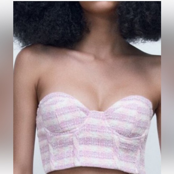 Zara Purple Pink and White Mini Gingham Crop Top💜🩷💜🩷 Cropped - Picture 3 of 6